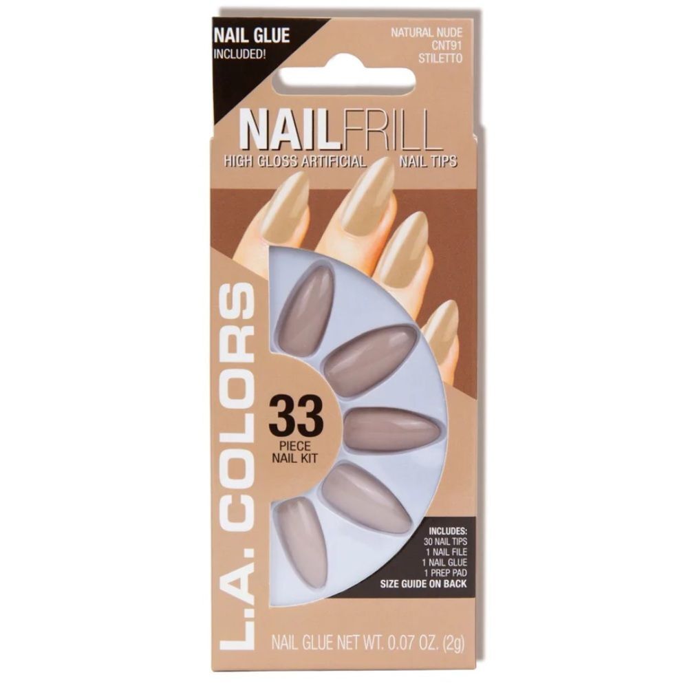 L.A. Colors Nail Frill High Gloss Artificial Tips Natural Nude Stiletto NEW NIB
